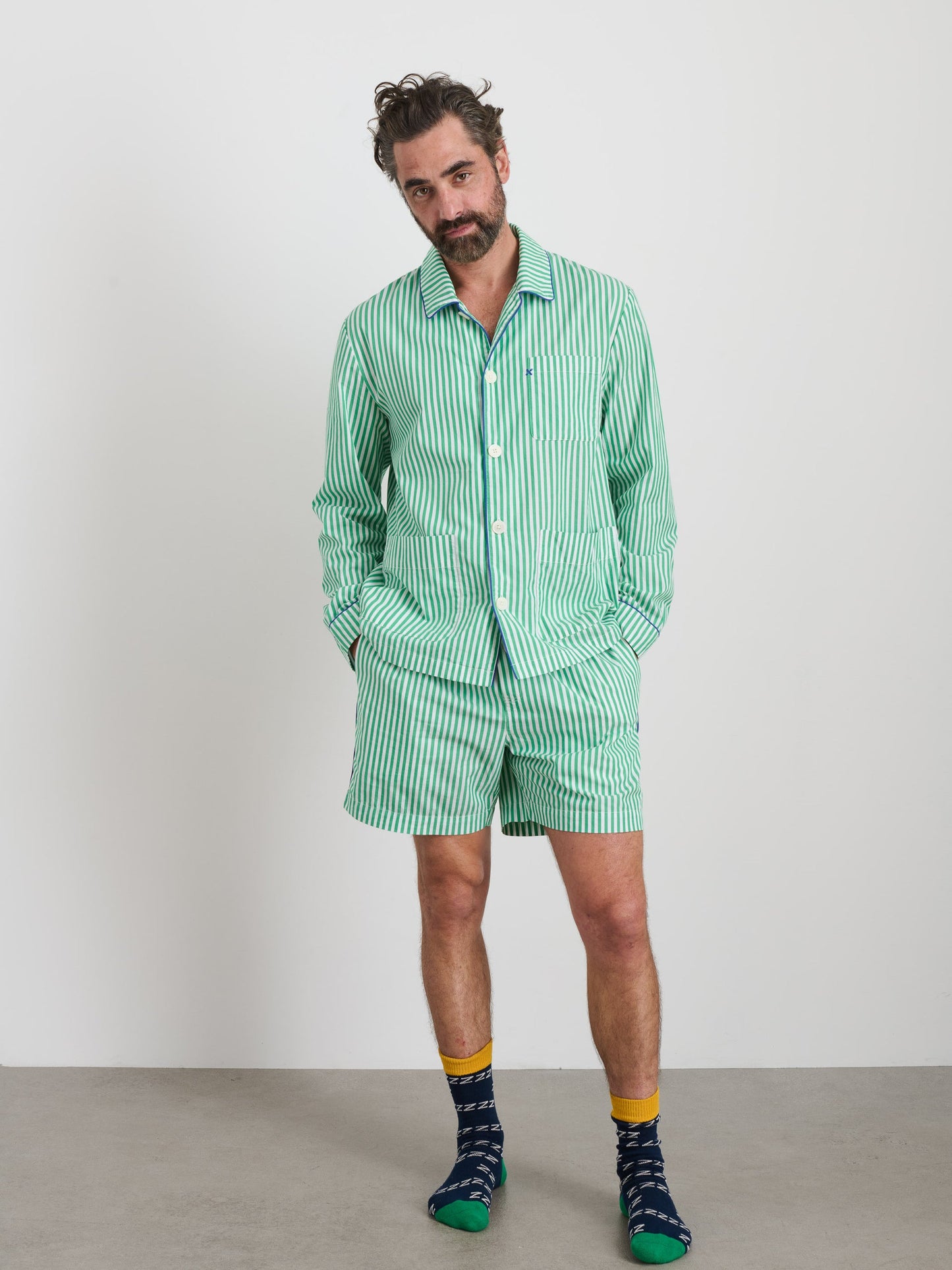 Alex Mill P'Jimmies Sleep Short in Stripe Green Stripe