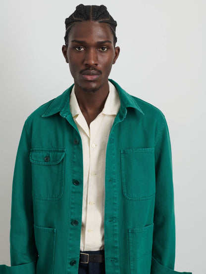 Alex Mill Garment Dyed Work Jacket in Recycled Denim Emerald