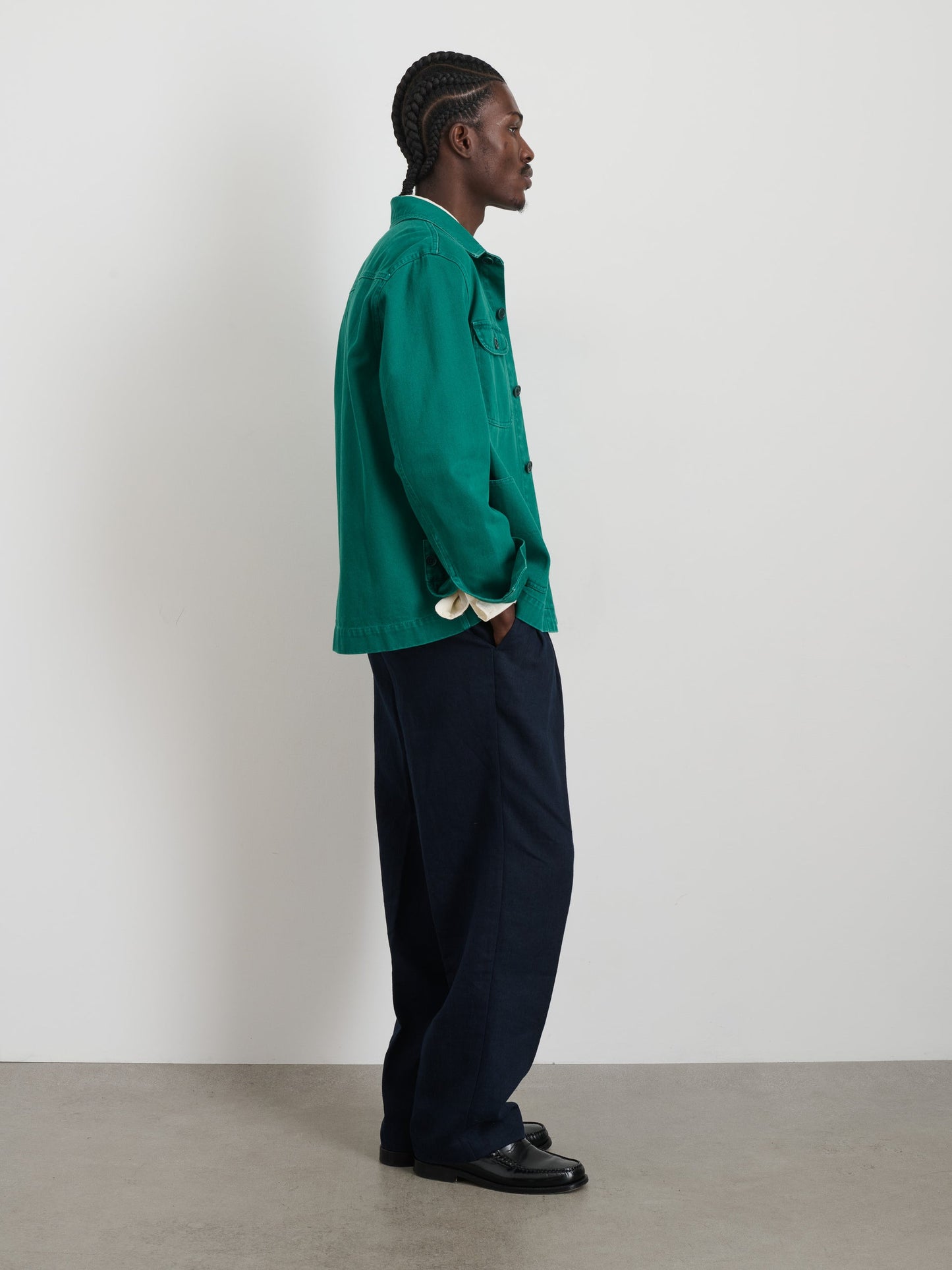 Alex Mill Garment Dyed Work Jacket in Recycled Denim Emerald