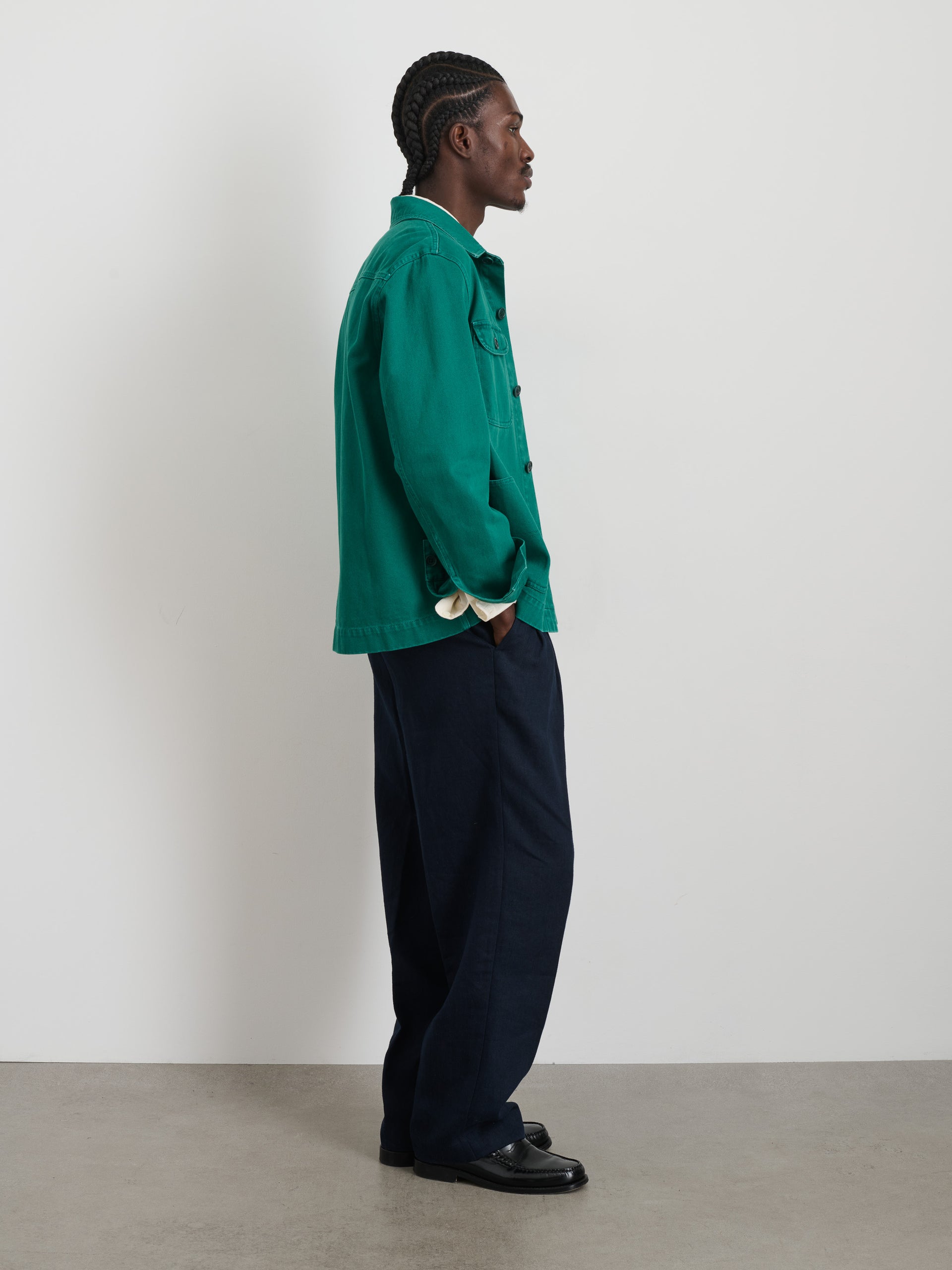 Alex Mill Garment Dyed Work Jacket in Recycled Denim Emerald