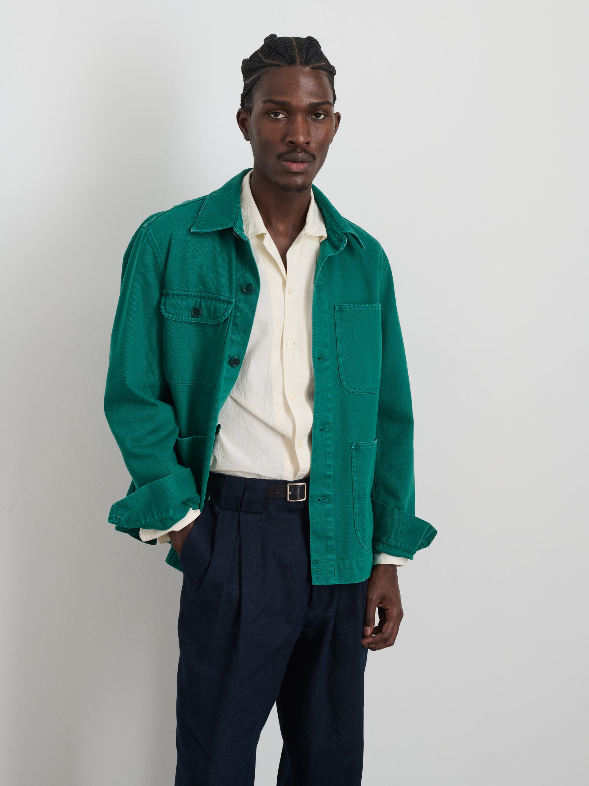 Alex Mill Garment Dyed Work Jacket in Recycled Denim Emerald
