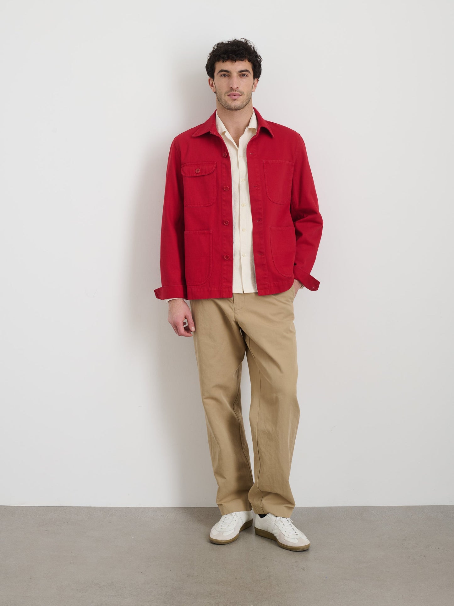 Alex Mill Garment Dyed Work Jacket in Recycled Denim Red Pepper