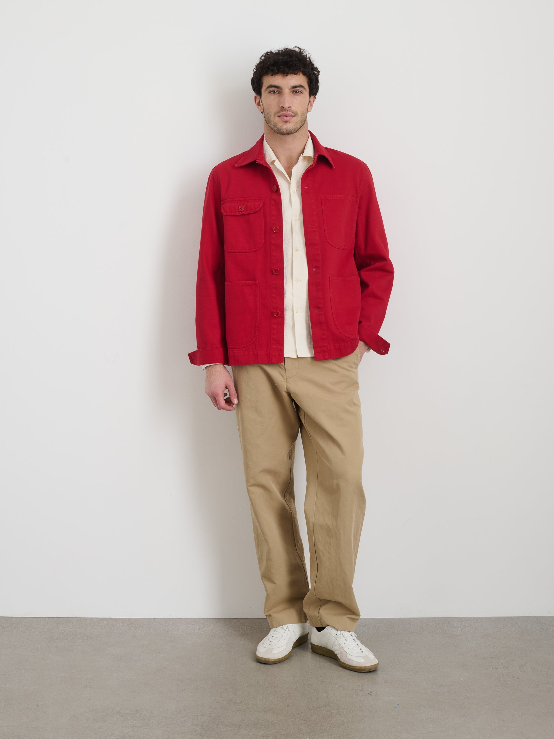 Alex Mill Garment Dyed Work Jacket in Recycled Denim Red Pepper