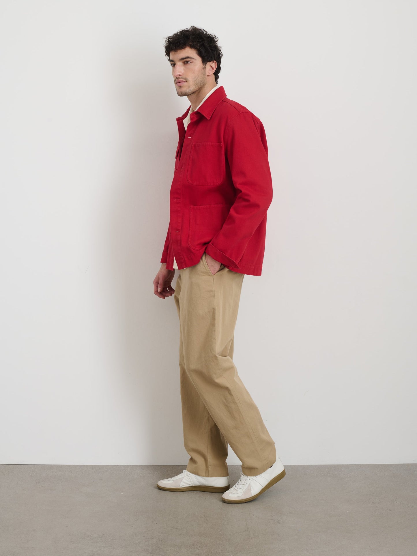 Alex Mill Garment Dyed Work Jacket in Recycled Denim Red Pepper