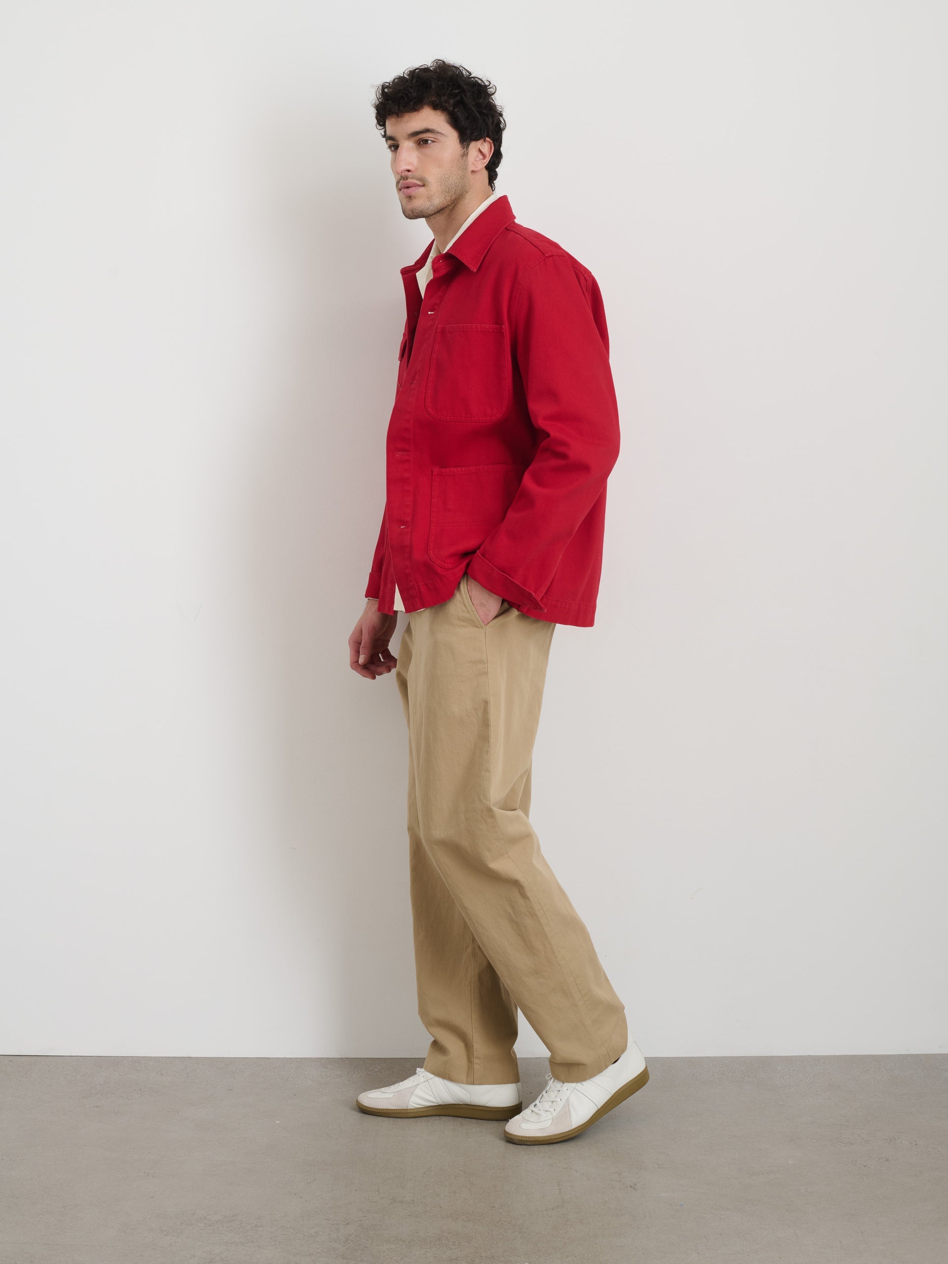 Alex Mill Garment Dyed Work Jacket in Recycled Denim Red Pepper
