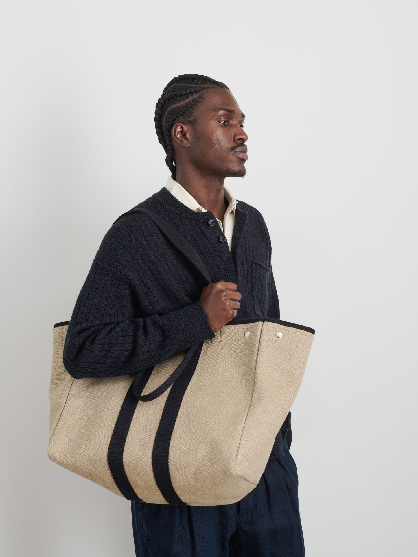 Alex Mill The Perfect Weekend Tote in Hemp Canvas Flax/Black