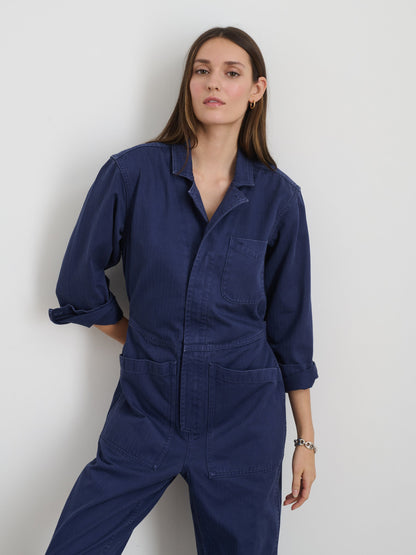 Alex Mill Standard Zip Jumpsuit in Herringbone Midnight Blue