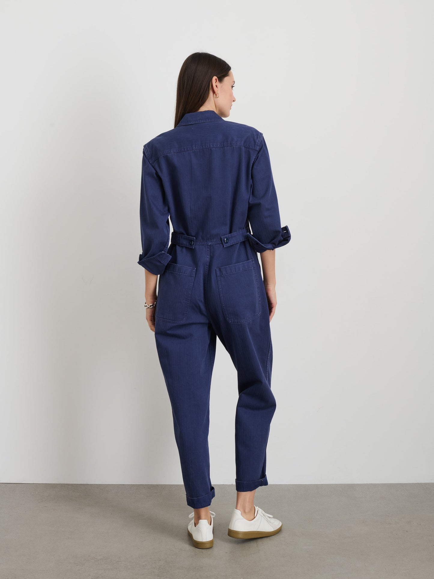 Alex Mill Standard Zip Jumpsuit in Herringbone Midnight Blue