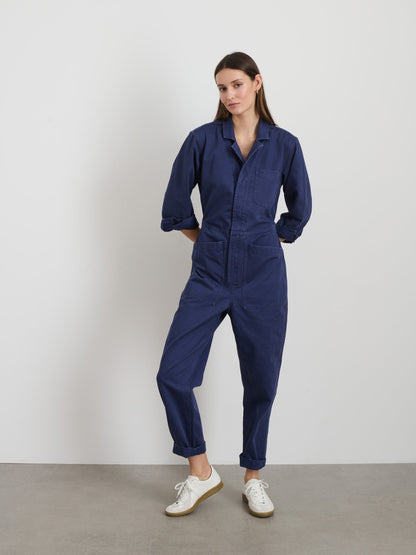 Alex Mill Standard Zip Jumpsuit in Herringbone Midnight Blue