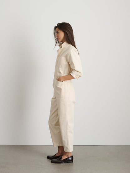 Alex Mill Standard Zip Jumpsuit in Herringbone Off White