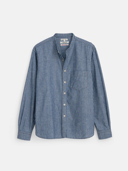 Alex Mill OMNIGOD x Alex Mill Band Collar Shirt in Stripe