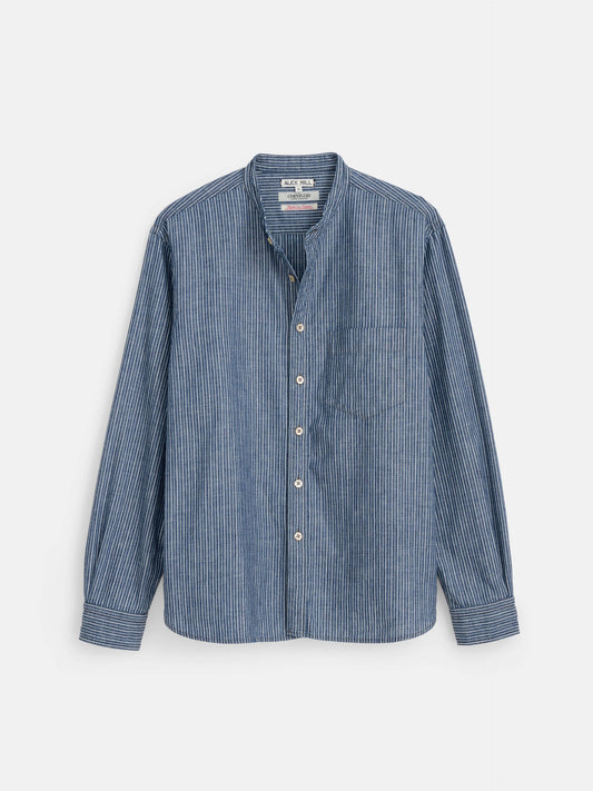Alex Mill OMNIGOD x Alex Mill Band Collar Shirt in Stripe