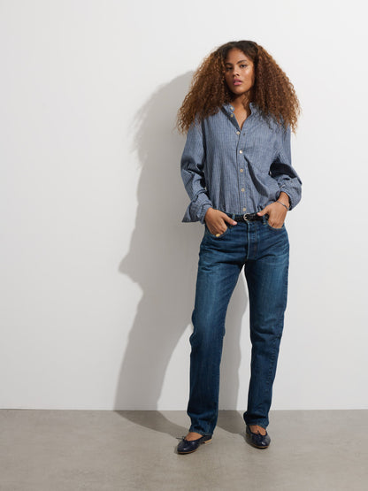 Alex Mill OMNIGOD x Alex Mill Band Collar Shirt in Stripe