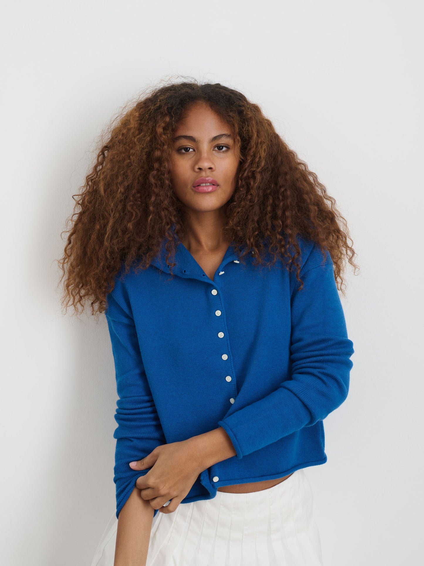 Alex Mill Taylor Rollneck Cardigan in Cotton Cashmere Cosmic Blue