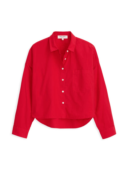 Alex Mill Cropped Jo Shirt in Cotton Poplin Berry Red