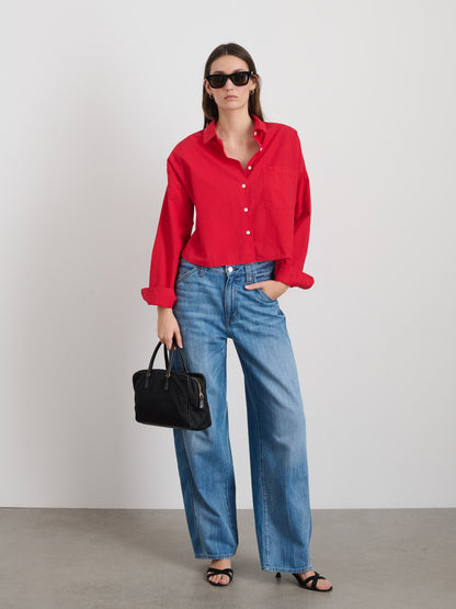 Alex Mill Cropped Jo Shirt in Cotton Poplin Berry Red