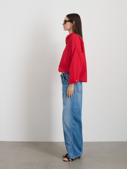 Alex Mill Cropped Jo Shirt in Cotton Poplin Berry Red
