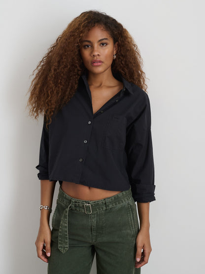 Alex Mill Cropped Jo Shirt in Cotton Poplin Black