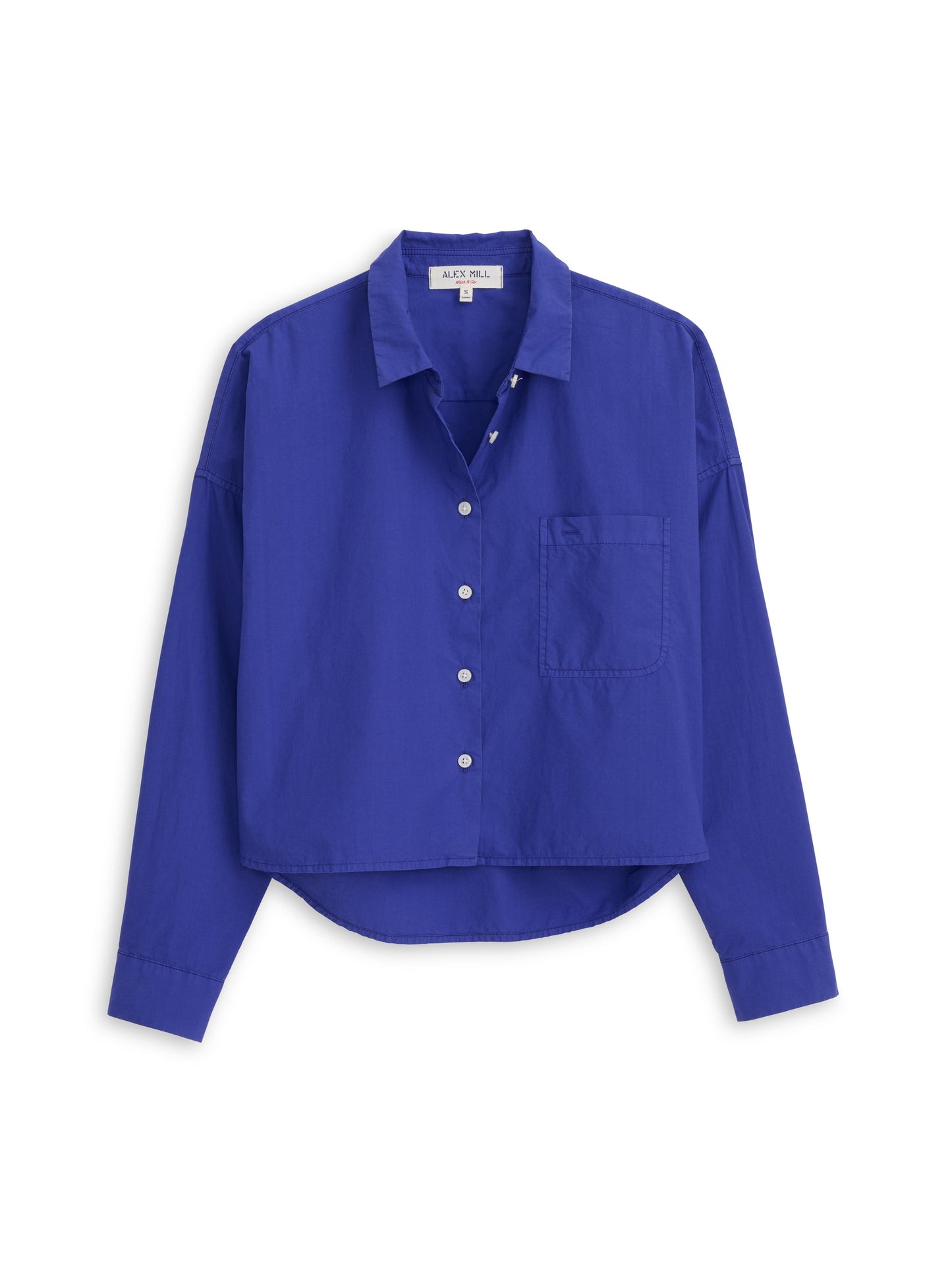Alex Mill Cropped Jo Shirt in Cotton Poplin Royal Blue
