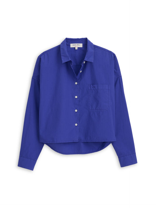 Alex Mill Cropped Jo Shirt in Cotton Poplin Royal Blue