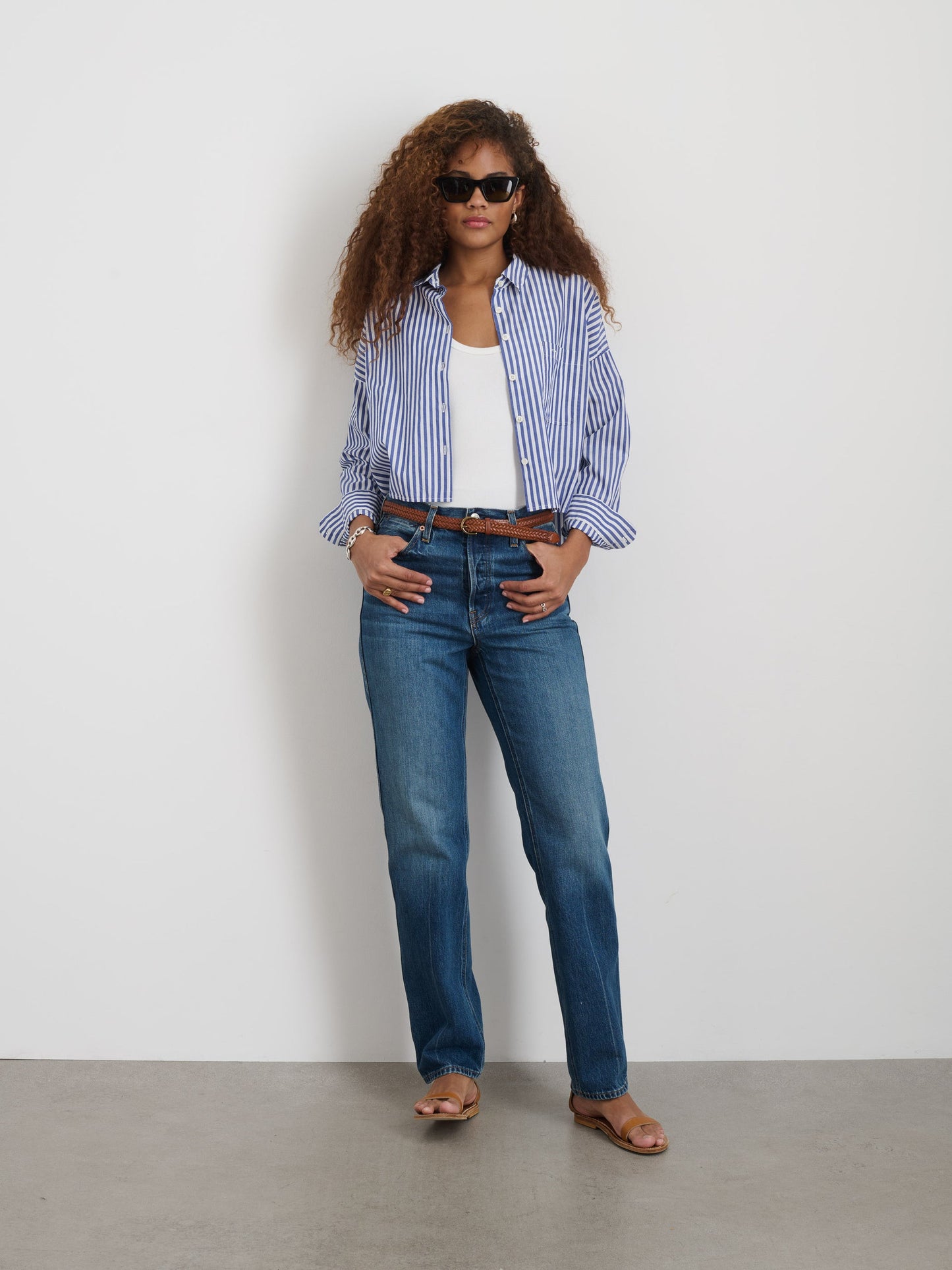 Alex Mill Cropped Striped Jo Shirt in Cotton