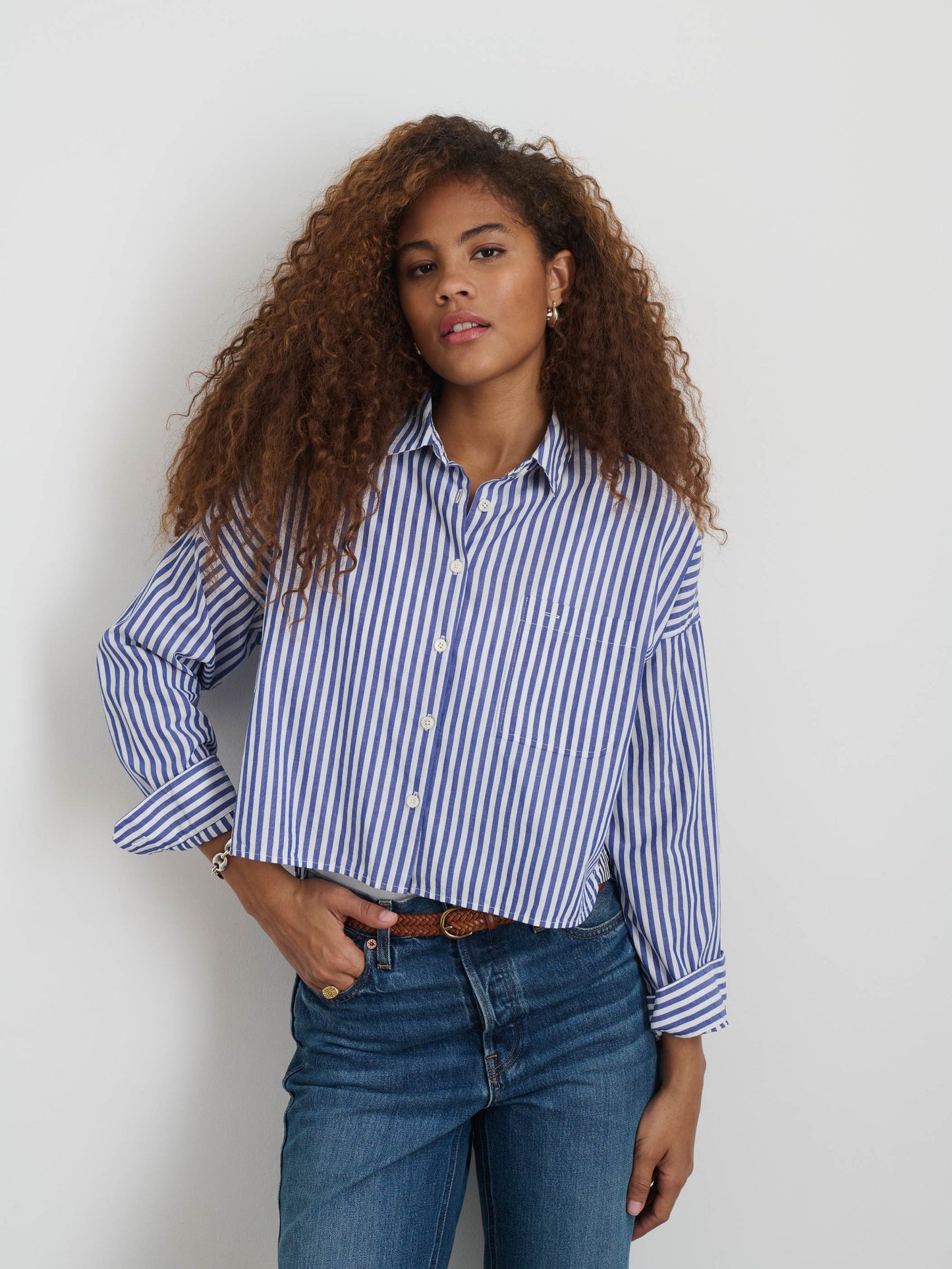 Alex Mill Cropped Striped Jo Shirt in Cotton