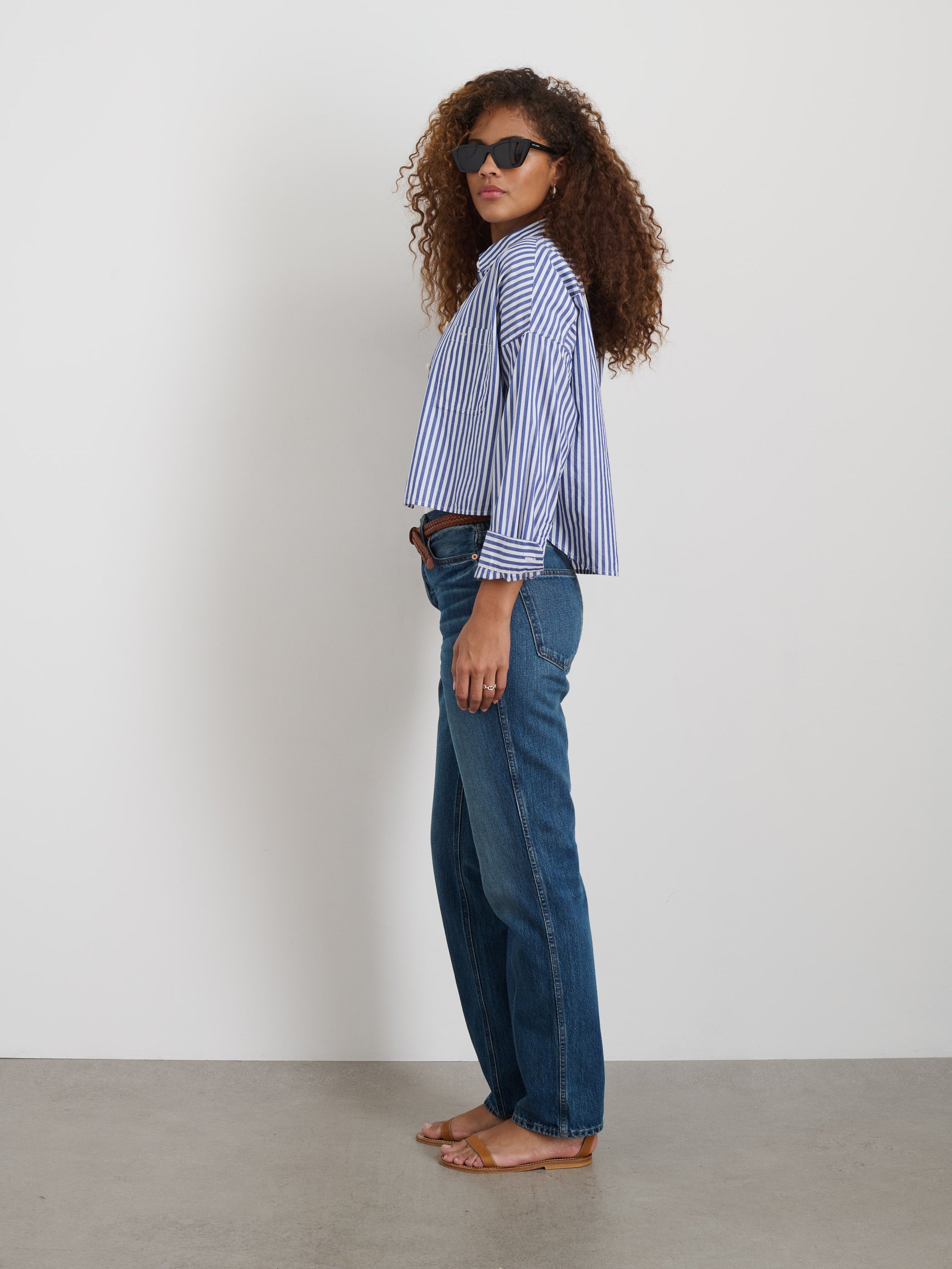 Alex Mill Cropped Striped Jo Shirt in Cotton