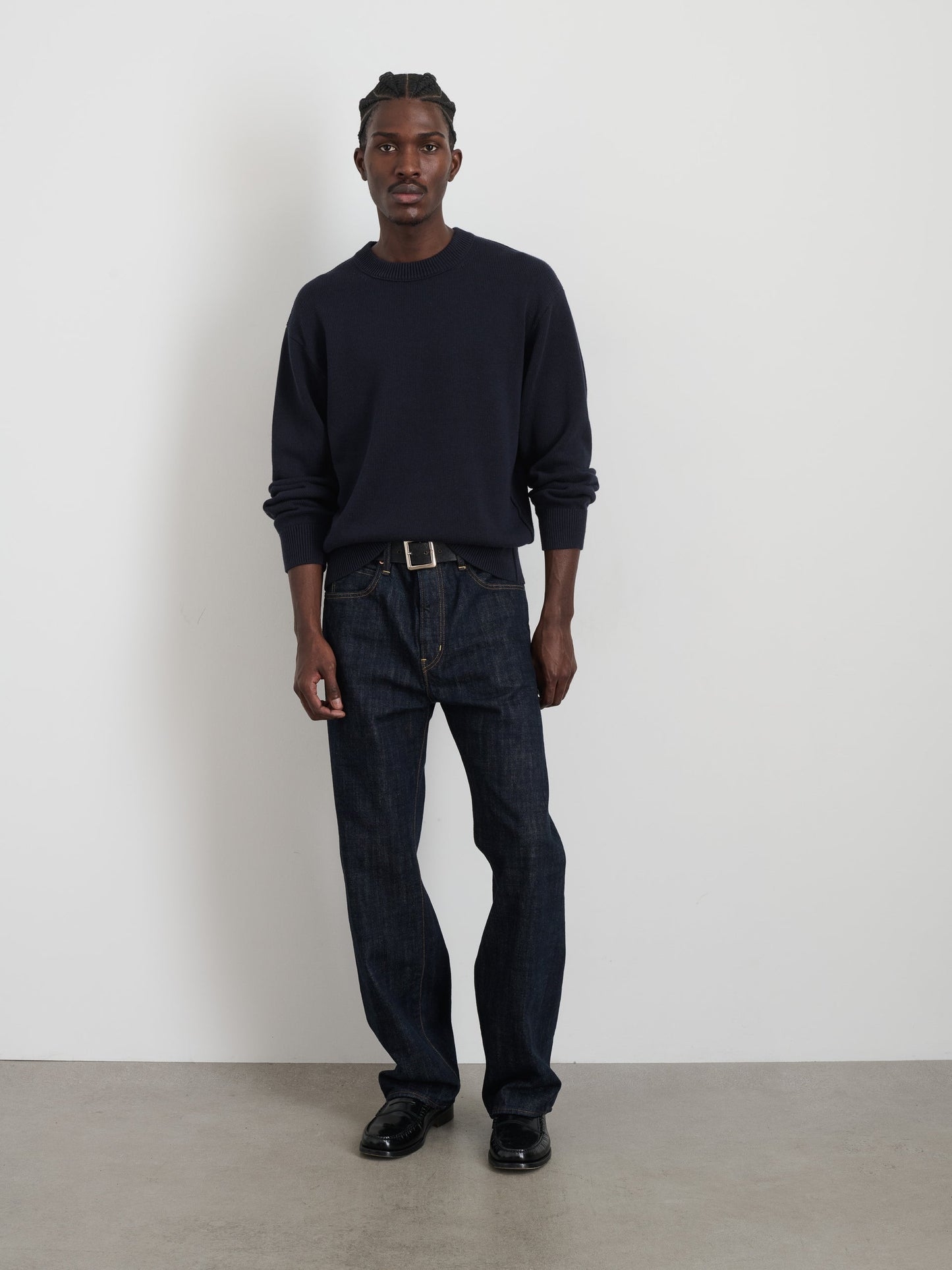 Alex Mill Gabriel Crewneck Sweater in Cotton Linen Dark Navy