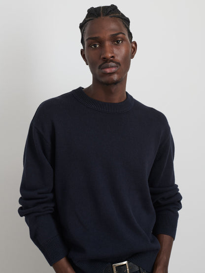 Alex Mill Gabriel Crewneck Sweater in Cotton Linen Dark Navy