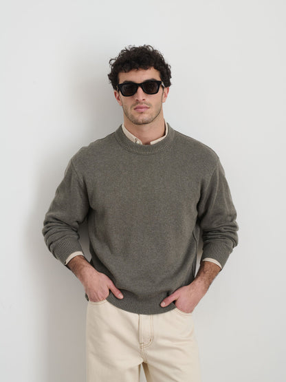 Alex Mill Gabriel Crewneck Sweater in Cotton Linen Heather Olive