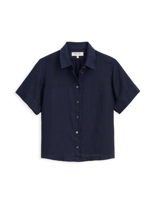 Alex Mill Maddie Shirt In Linen Dark Navy