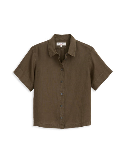 Alex Mill Maddie Shirt In Linen Deep Moss