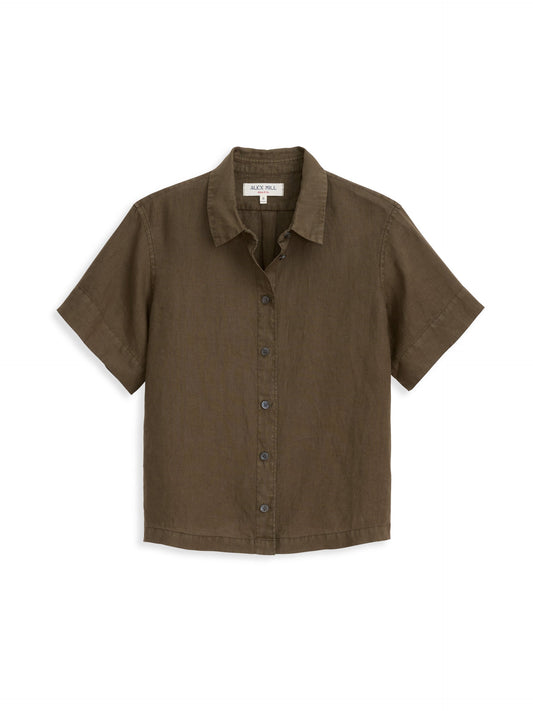 Alex Mill Maddie Shirt In Linen Deep Moss