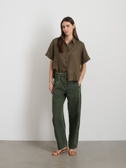 Alex Mill Maddie Shirt In Linen Deep Moss