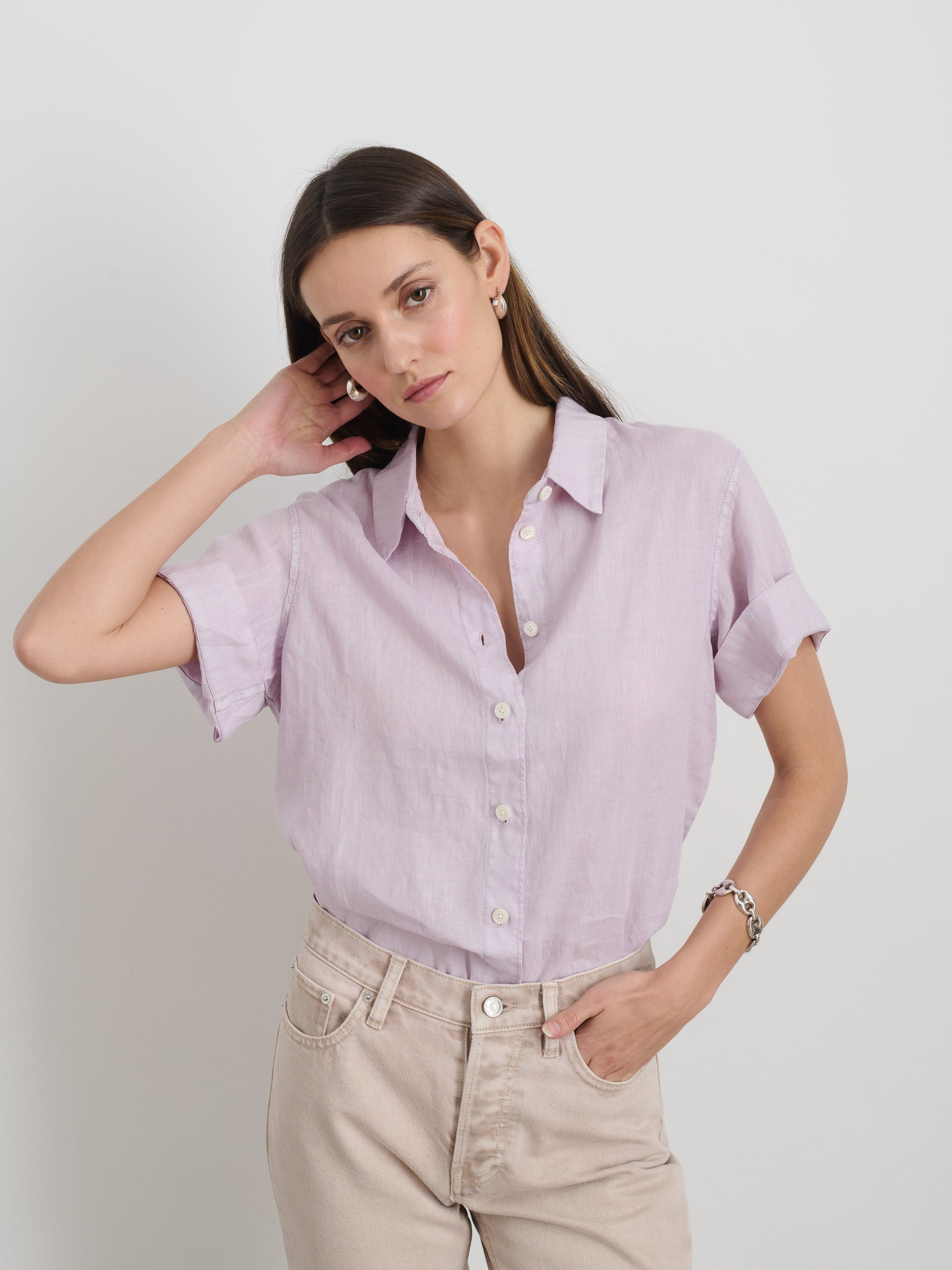 Alex Mill Maddie Shirt In Linen Thistle