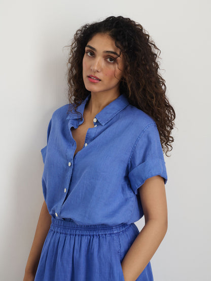 Alex Mill Maddie Shirt In Linen Ultramarine
