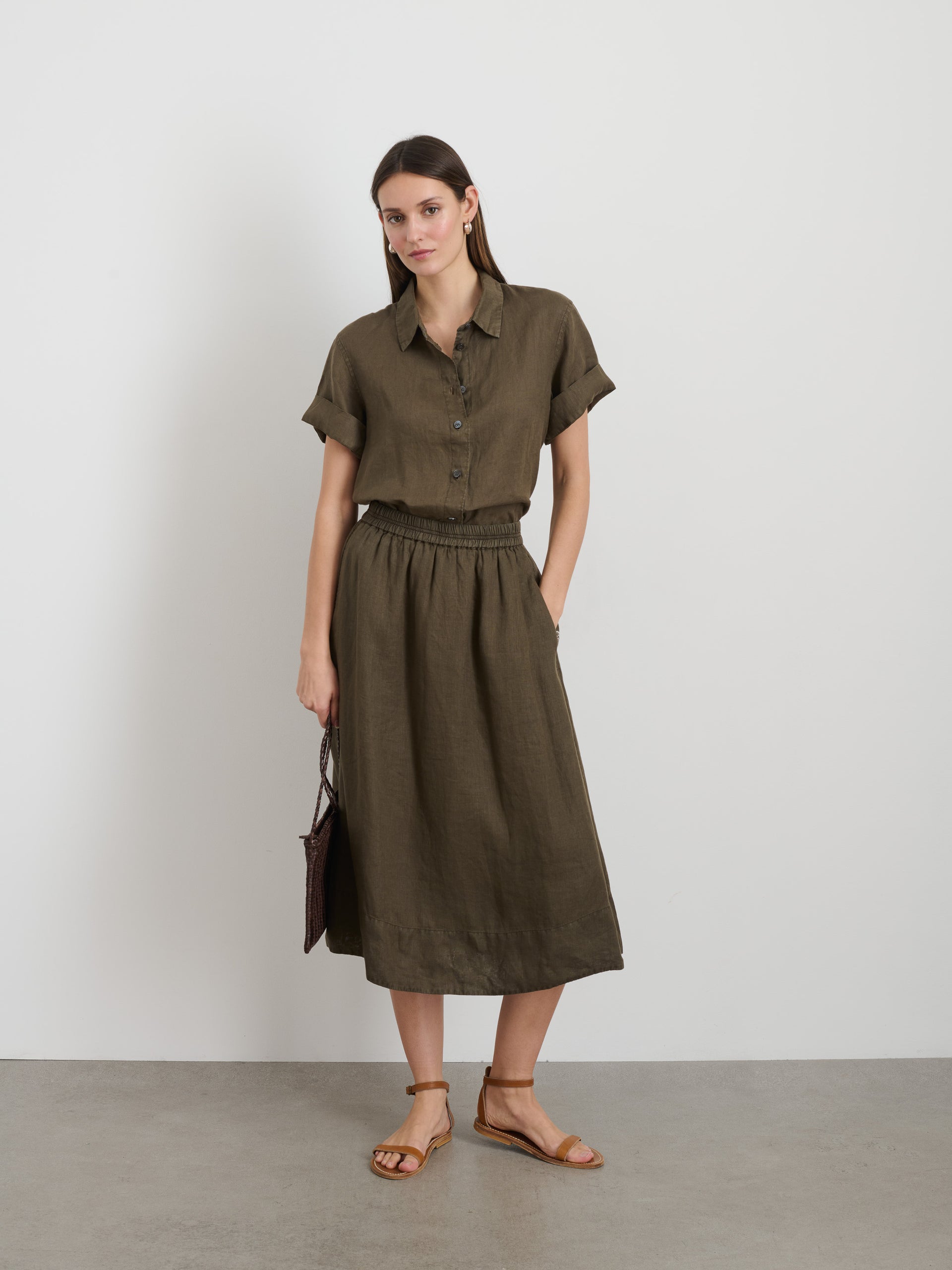 Alex Mill Maddie Skirt in Linen Deep Moss