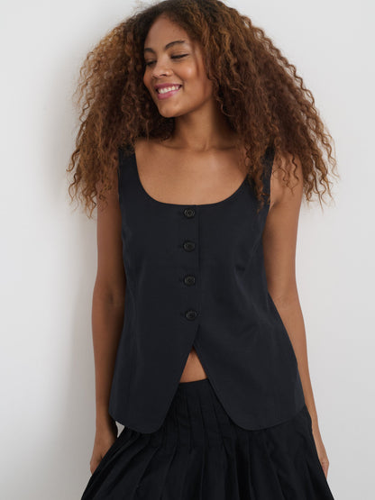 Alex Mill Soho Scoop Vest In Linen Cotton Black