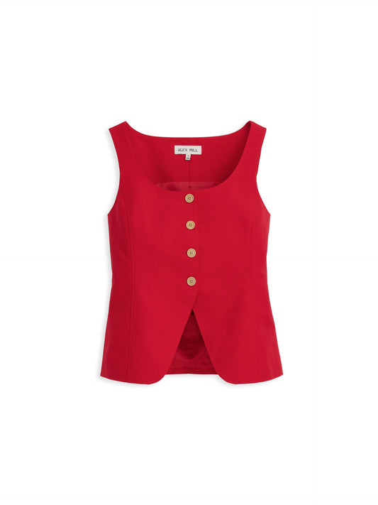 Alex Mill Soho Scoop Vest In Linen Cotton Crimson