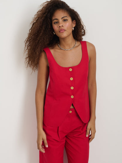 Alex Mill Soho Scoop Vest In Linen Cotton Crimson