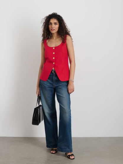 Alex Mill Soho Scoop Vest In Linen Cotton Crimson