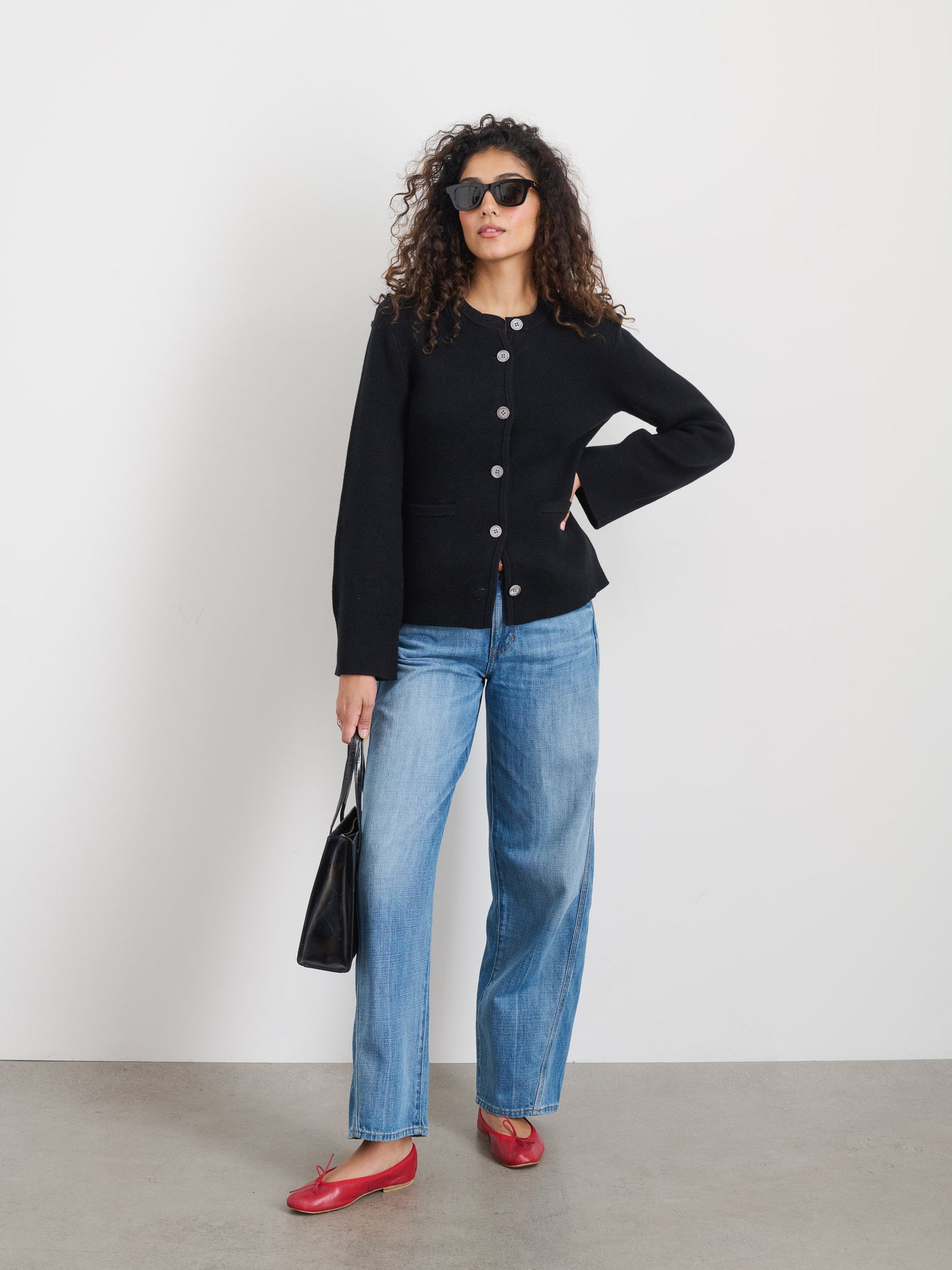 Alex Mill Provence Sweater Jacket In Cotton Cashmere Black