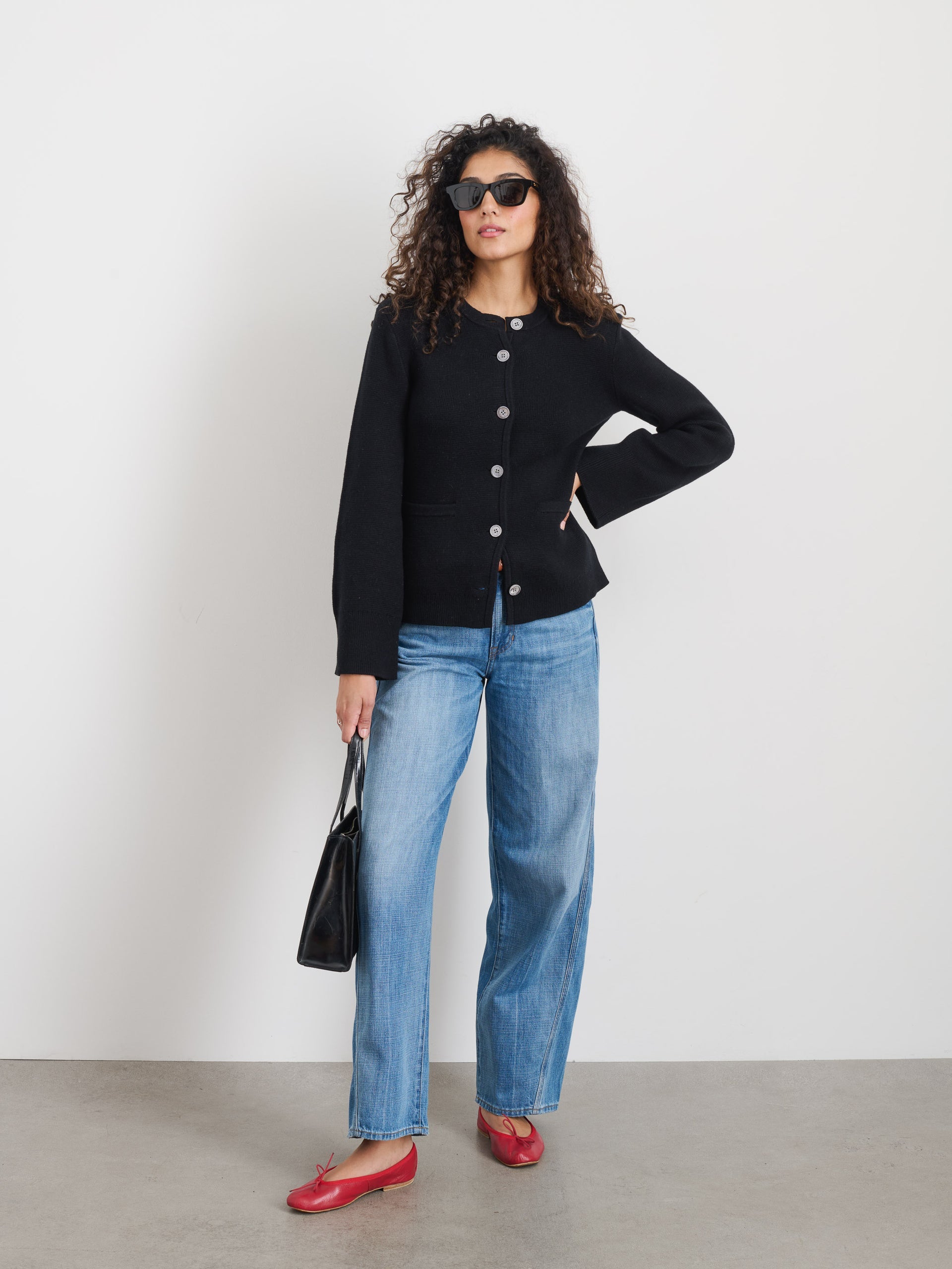 Alex Mill Provence Sweater Jacket In Cotton Cashmere Black