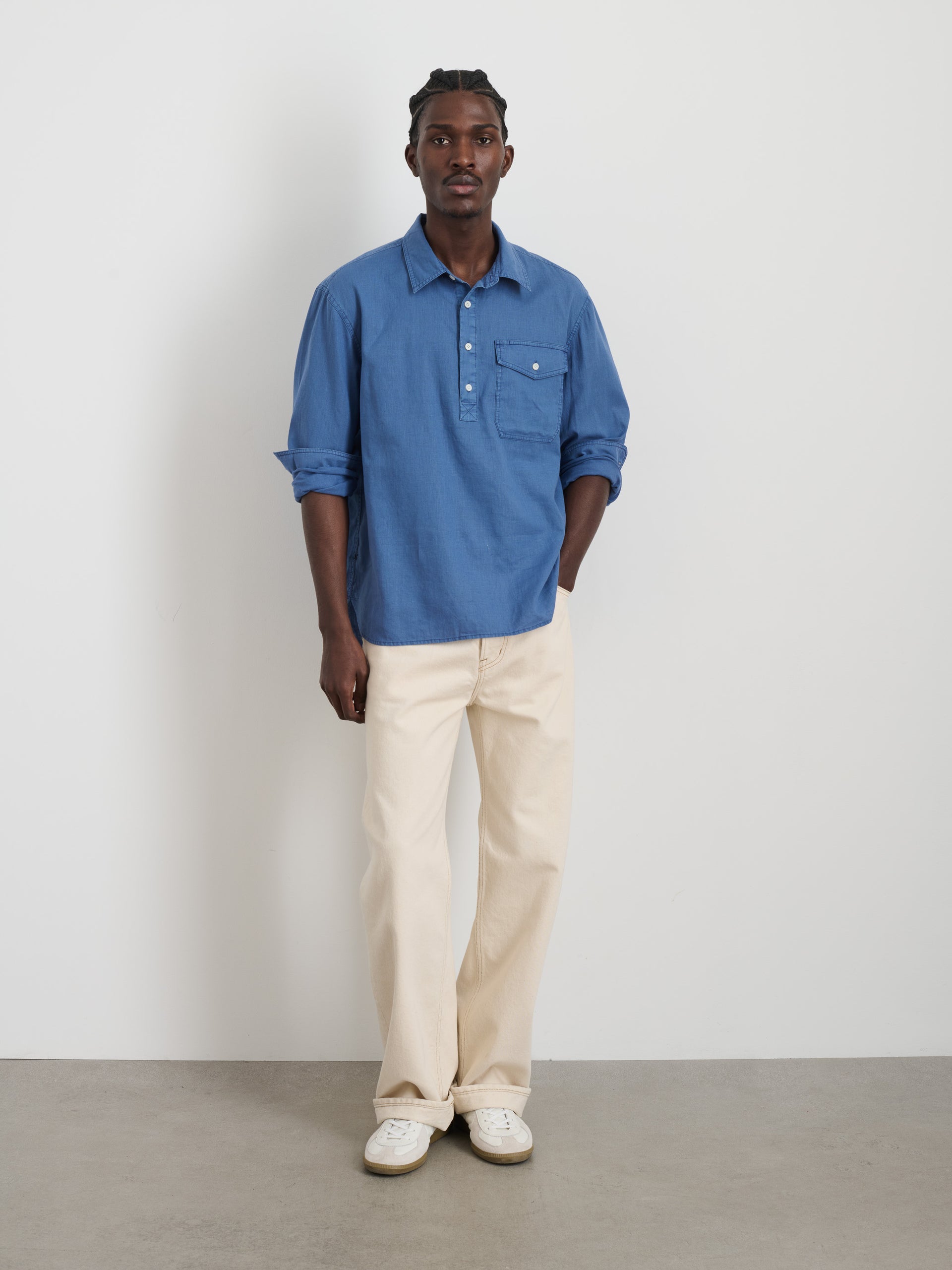 Alex Mill Carter Popover In Cotton Linen Pacific