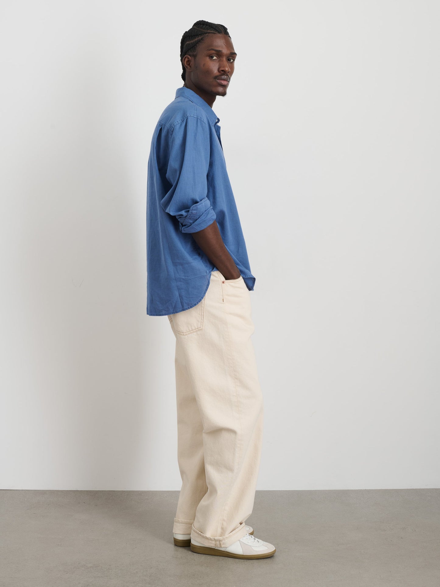 Alex Mill Carter Popover In Cotton Linen Pacific
