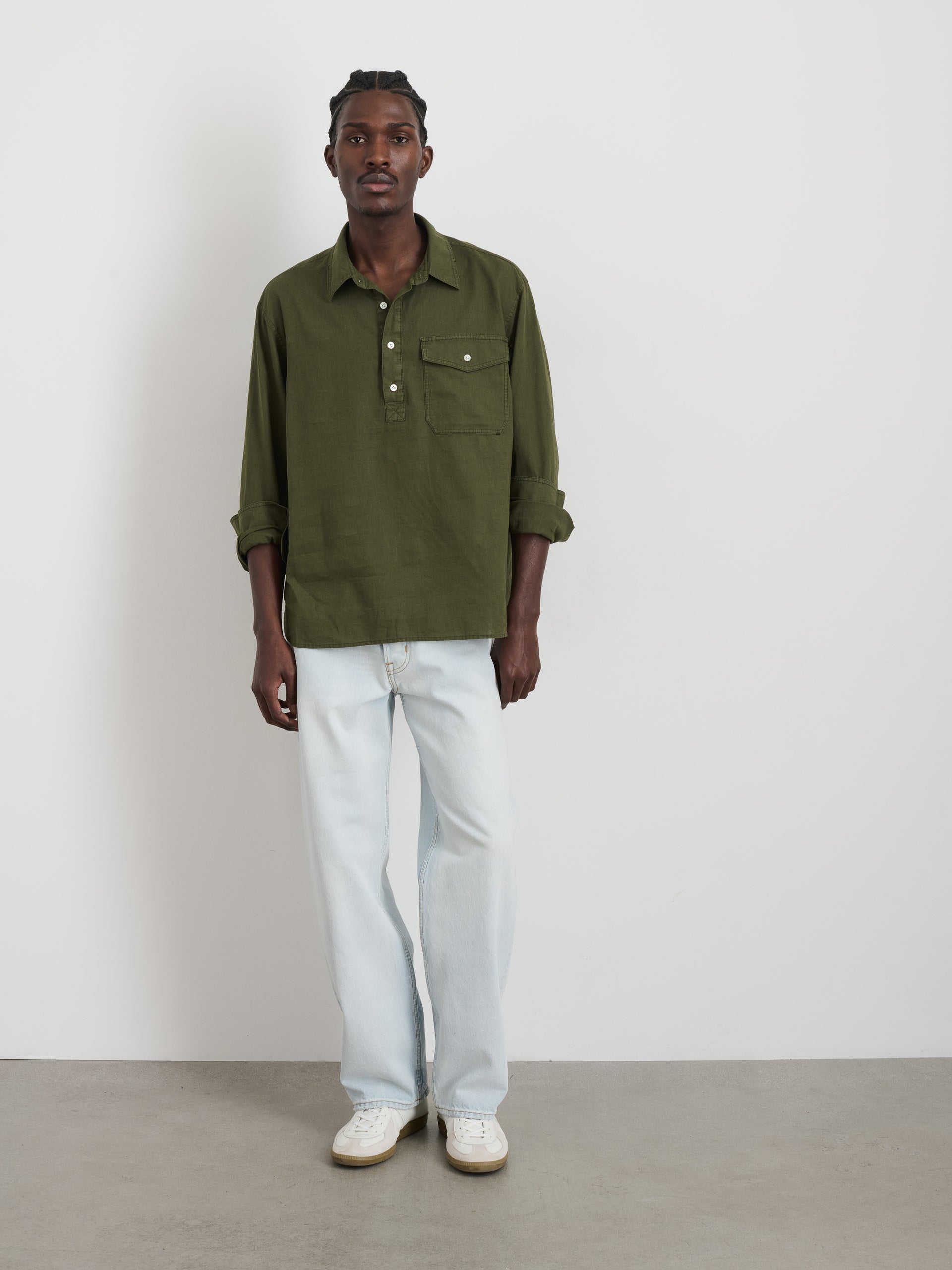 Alex Mill Carter Popover In Cotton Linen Surplus Green