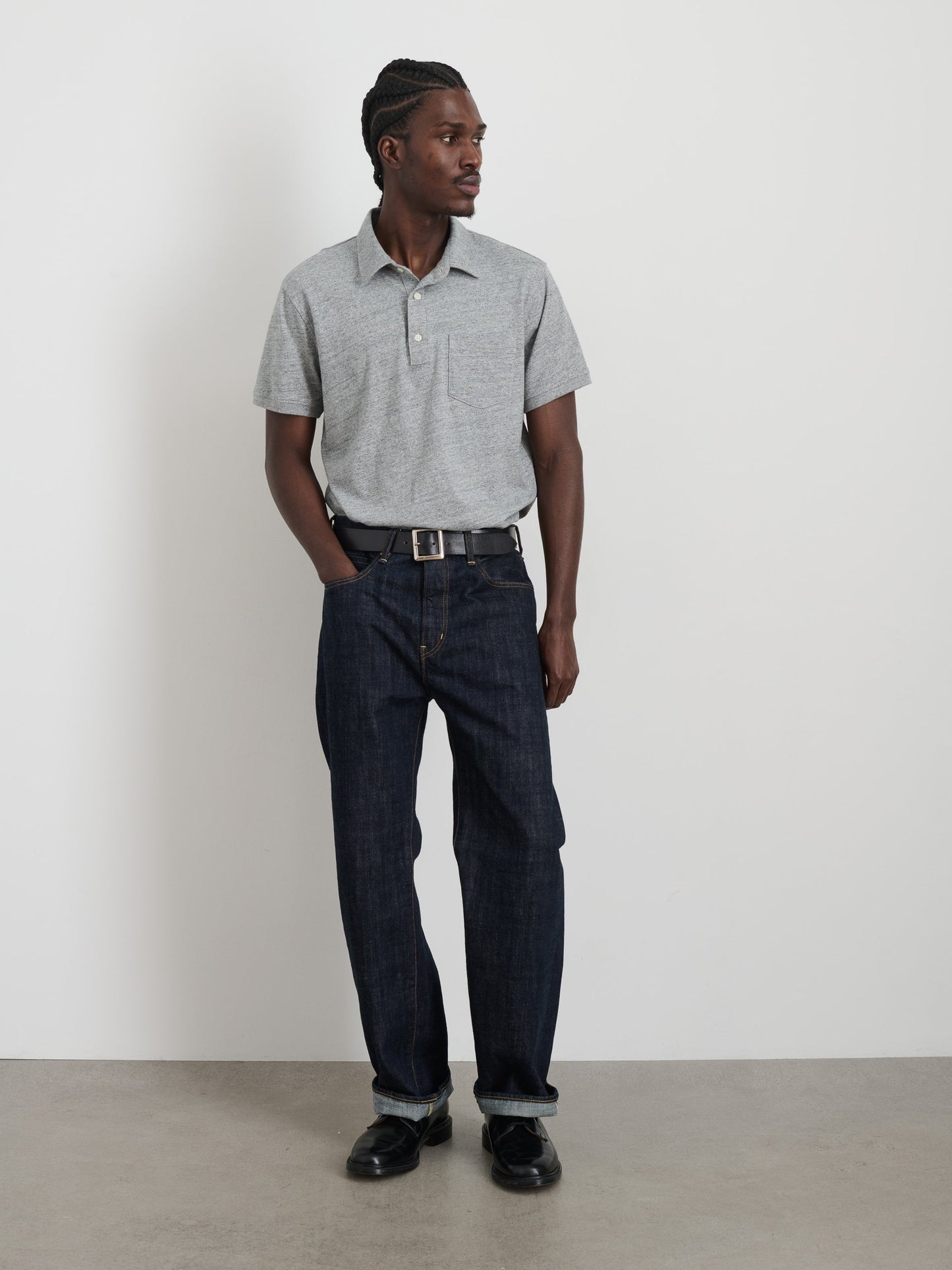 Alex Mill Standard Polo In Slub Cotton Heather Grey