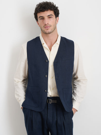 Alex Mill Daniel Vest In Linen Herringbone