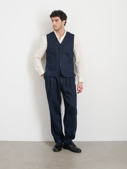 Alex Mill Daniel Vest In Linen Herringbone