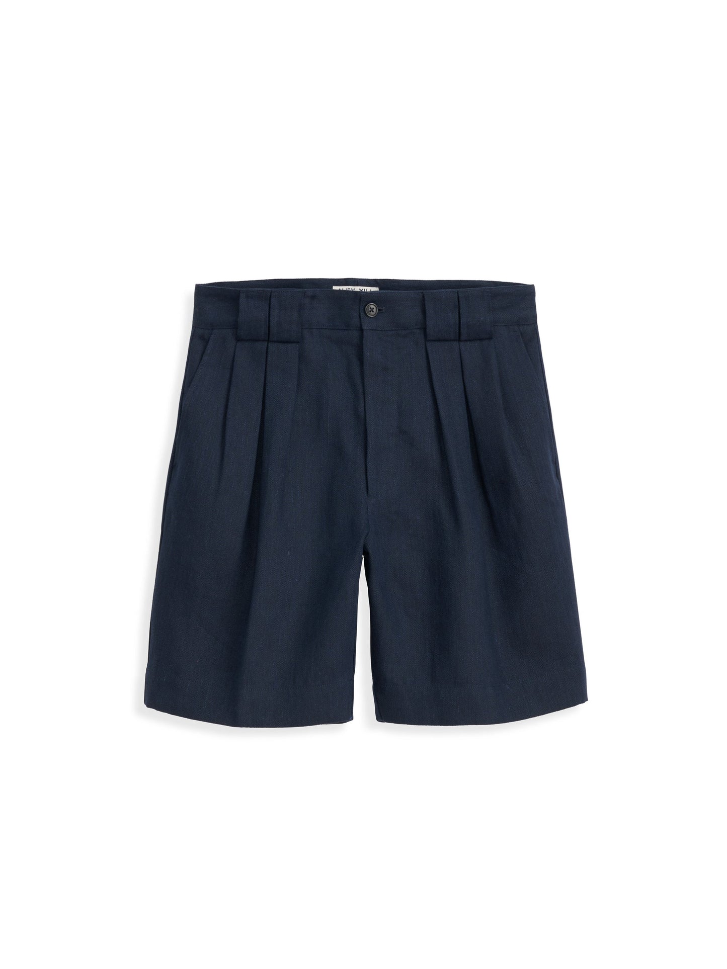 Alex Mill Daniel Pleated Shorts In Linen Herringbone Navy/Black